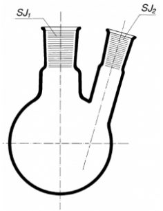 Baňka destilační s kulatým dnem, NZ, jeden postranní šikmý tubus NZ, SIMAX