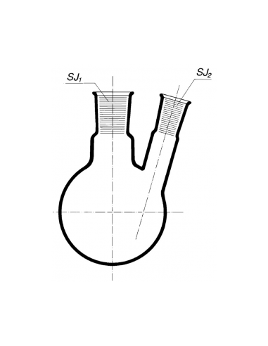 Baňka destilační s kulatým dnem, NZ, jeden postranní šikmý tubus NZ, SIMAX