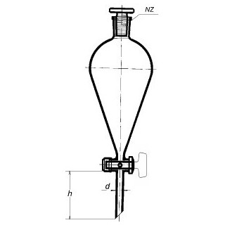 Nálevka dělící dle Squibba s plastovou zátkou, NZ, PTFE kohout, SIMAX