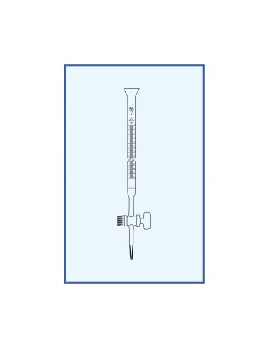 Byreta, tř. B, se Schellbachovým pruhem, přímý kohout, skleněné kladívko, s rozšířeným kalichem