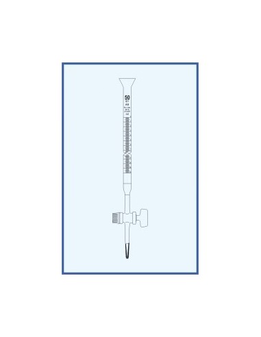 Byreta, tř. AS, se Schellbachovým pruhem, přímý kohout, skleněné kladívko, s rozšířeným kalichem