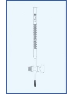 Byreta, tř. B, přímý kohout, skleněné kladívko,